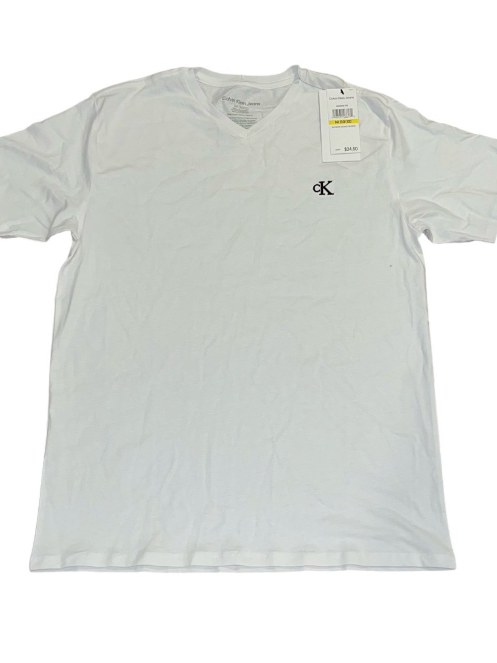 Calvin Klein White Short Sleeve Tee Shirt V Neck Medium 10/12 NWT Boys CK Logo